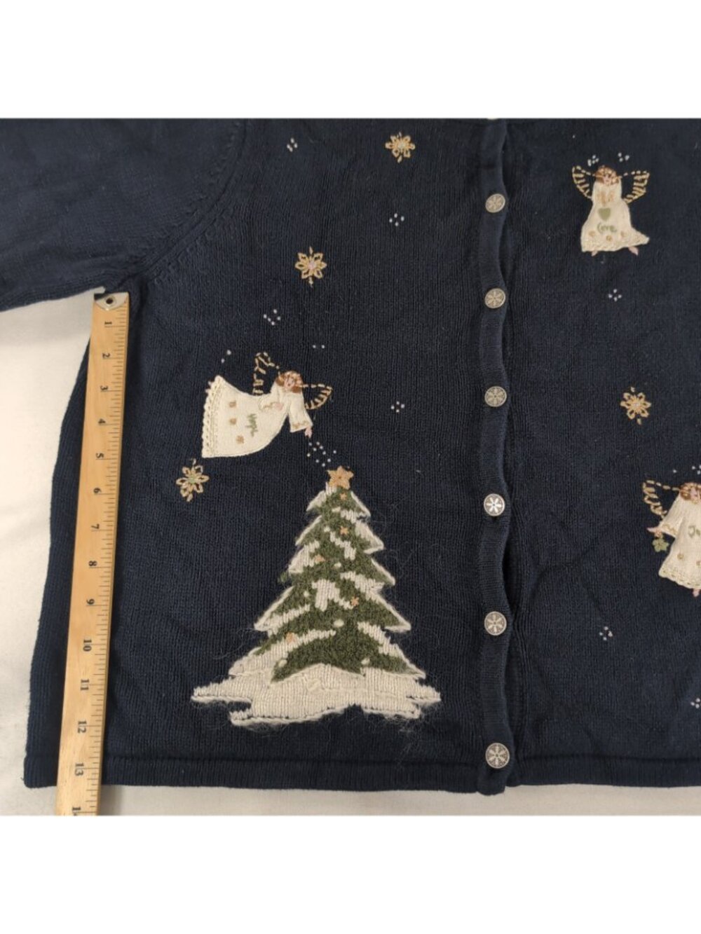 Northern Reflections Embroidered Angel Cardigan XL Navy Blue Christmas Winter - Picture 9 of 14